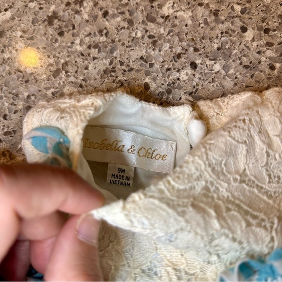 Isobella & Chloe Baby Girl's Blue and Cream Matching Set with Ruffles -9M⭐👶 - Picture 3 of 6